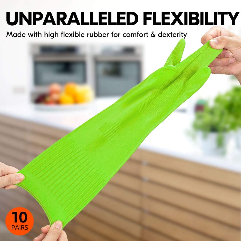 Vgo... 10-Pairs Reusable Long Sleeve Thick Latex Dishwashing Gloves - Cleaning, Washing, Working, Painting, Gardening, Pet Care (Size M, Green, RB2143) - Image 3